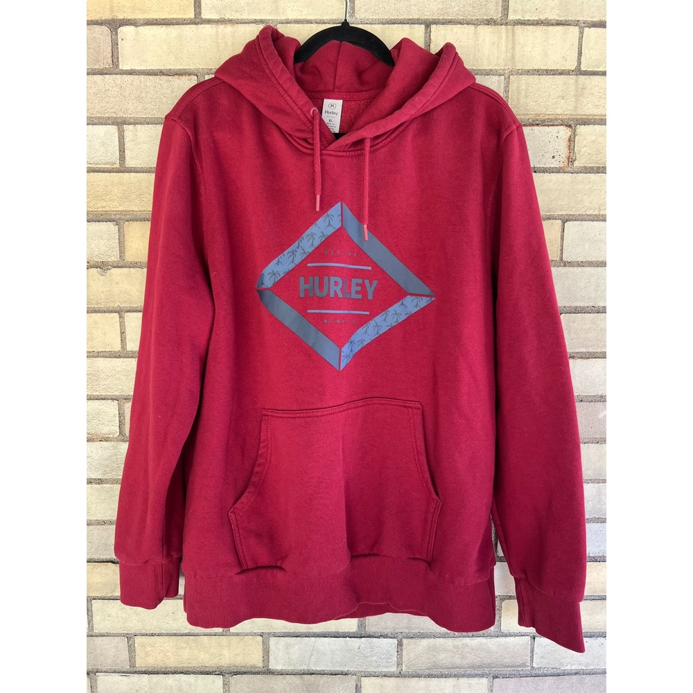 Hurley Red Graphic Logo Fleece Pullover Hoodie Pocket Sweatshirt Men's Size XL
